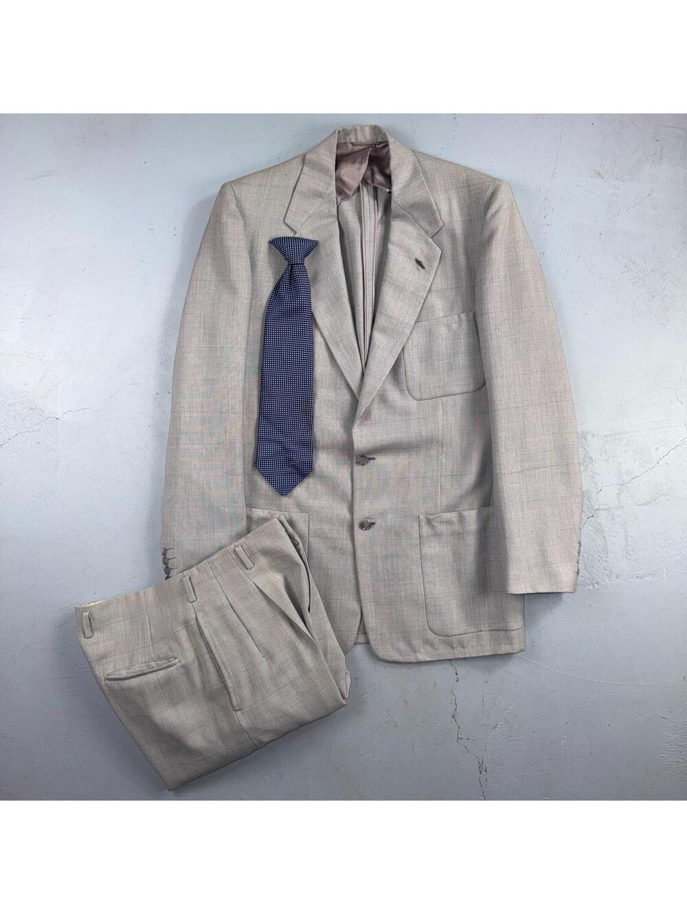 1960s 1970s VTG Mens 2 PC Suit 42 Jacket Coat Pants Gray Union Wool Rockabilly